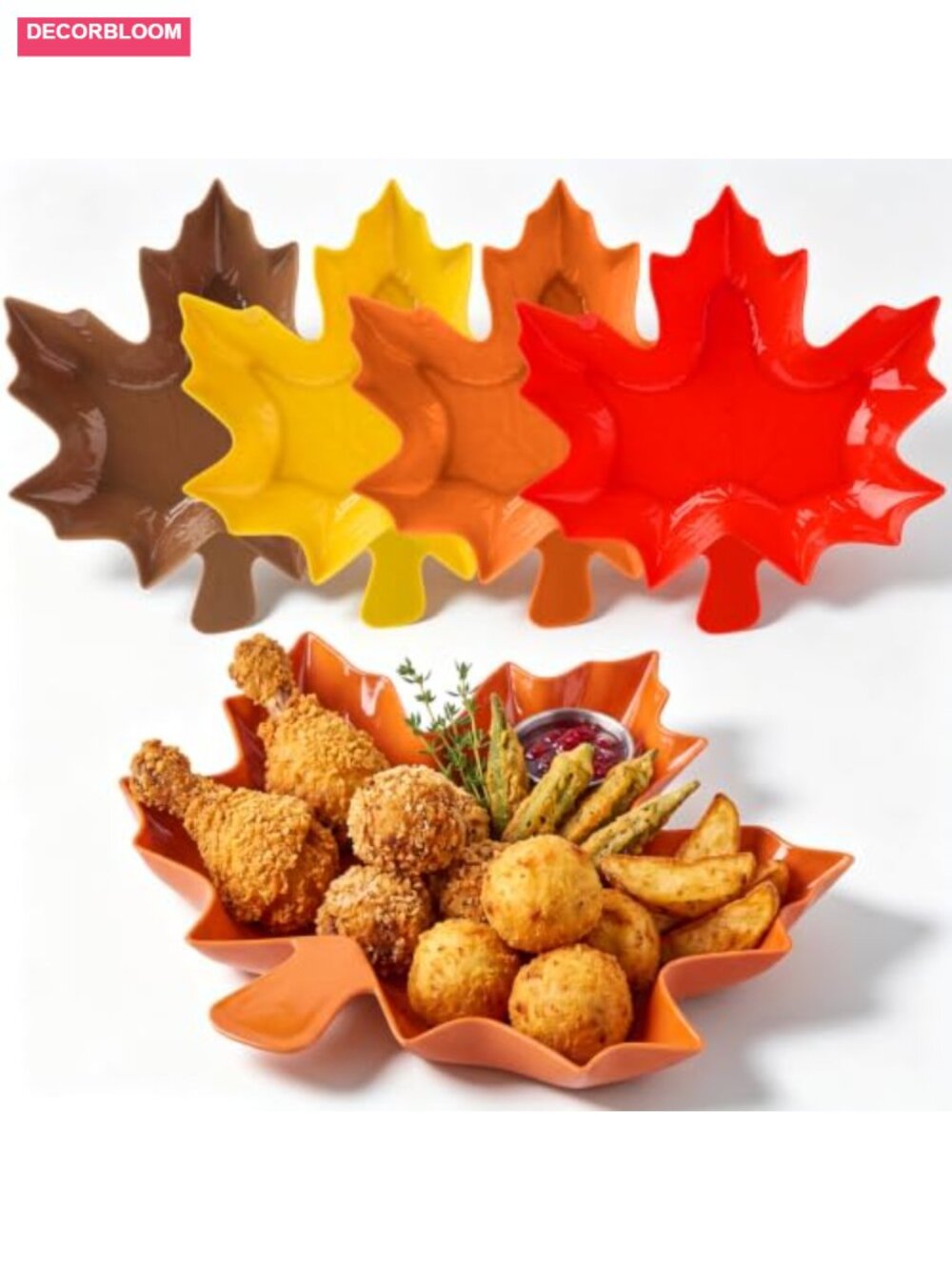 Set of 4 Plastic Serving Trays Maple Leaf Shape Fall Thanksgiving Party